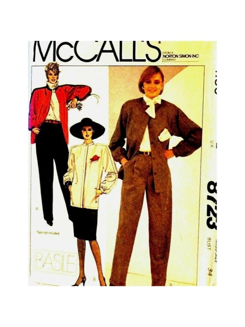 Vintage Sewing Pattern McCalls 8723 Basile Miss Jacket Skirt Pants Sz 12 Bust 34